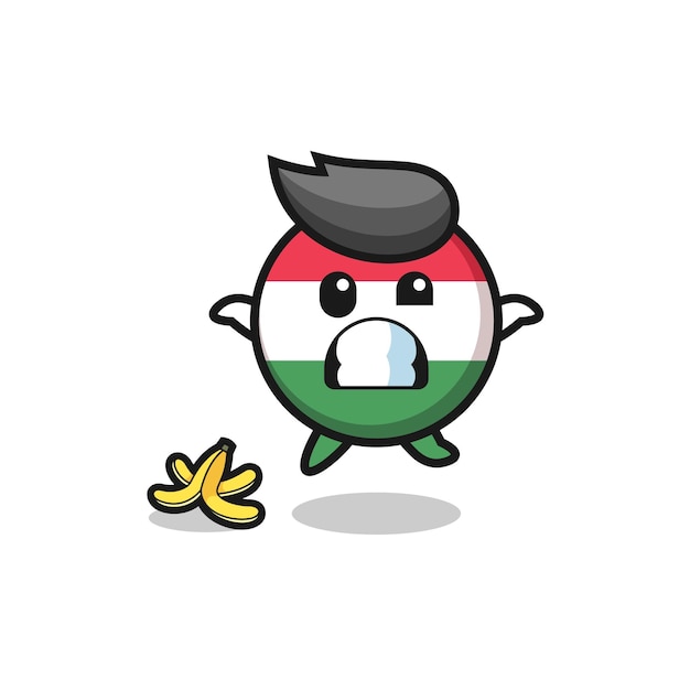 Cartoon vlag van hongarije is slip op een bananenschilxeen schattig ontwerpxa