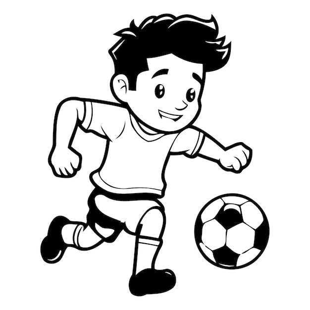 Cartoon voetballer die de bal loopt en schopt Vector illustratie