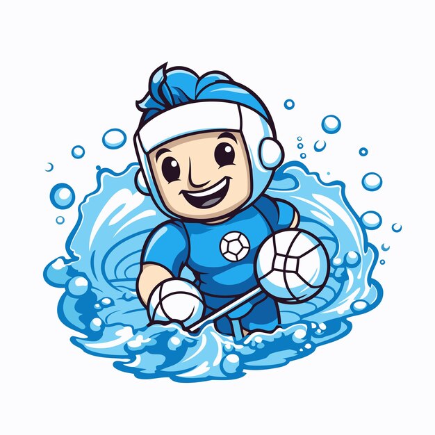 Vector cartoon voetballer met een bal in het water vector illustratie