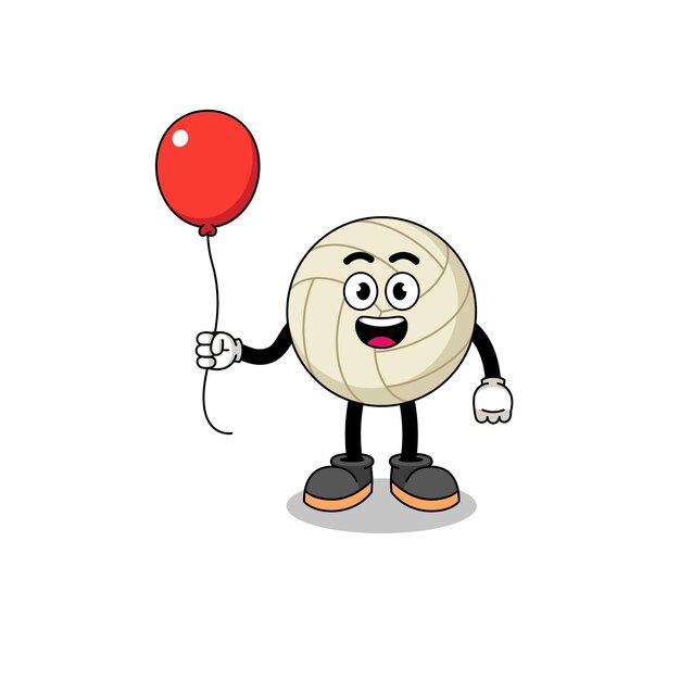 Cartoon of volleyball holding a balloon character design