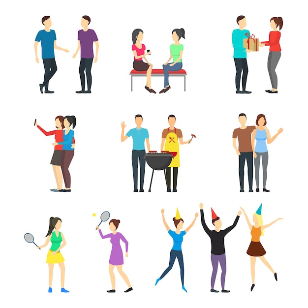 Vector cartoon vrienden sociale karakters icon set vector