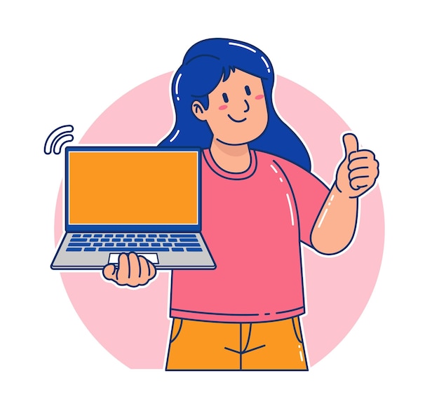 Cartoon vrouw met een laptop