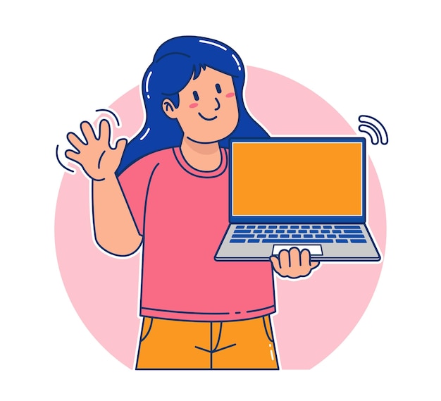 Cartoon vrouw met een laptop