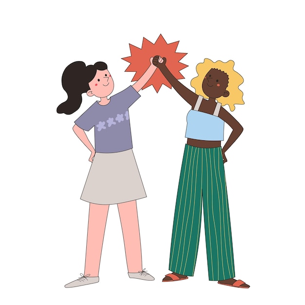 Vector cartoon vrouwen hand in hand