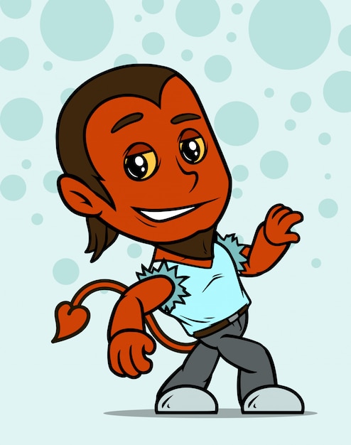 Cartoon walking little red devil boy character