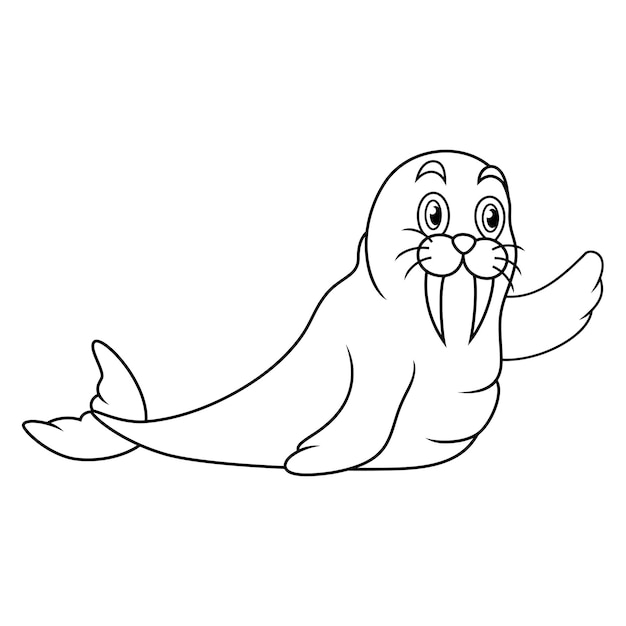 Cartoon walrus on white background line art