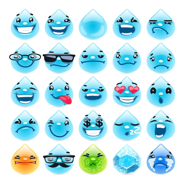 Cartoon Water Drops Emoticons