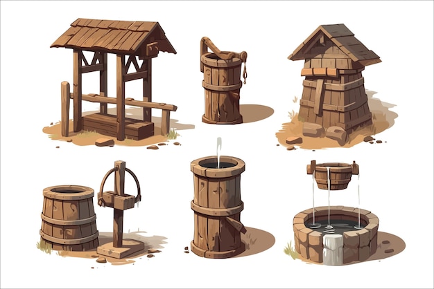 Cartoon water wells Isolated on background Cartoon vector illustration