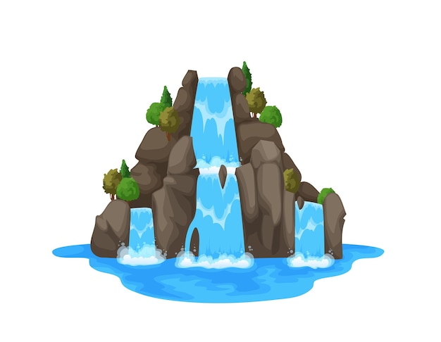 Cartoon waterfall fall from rocks water cascade