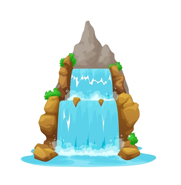 Cartoon waterfall isolated mountain water cascade