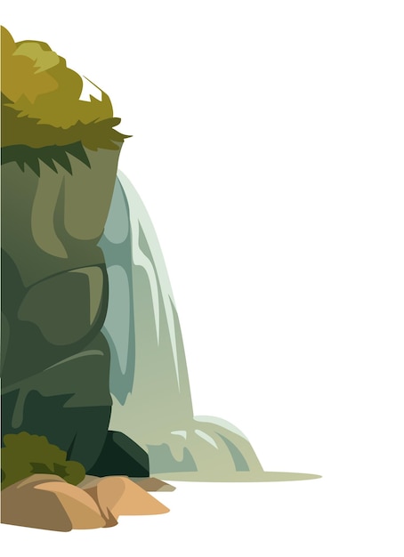 Cartone animato cascata paesaggio sfondo carta poster flat design scena della natura avventura illustrazione di viaggio
