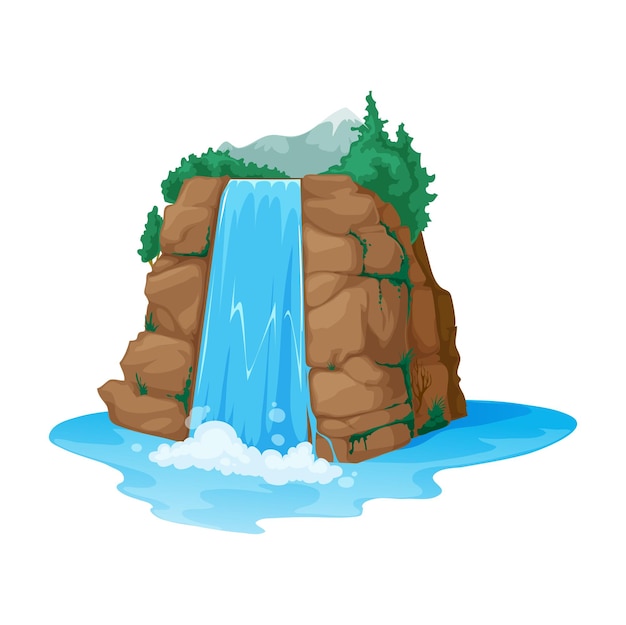 Cartoon waterfall Mountain pine tree game asset