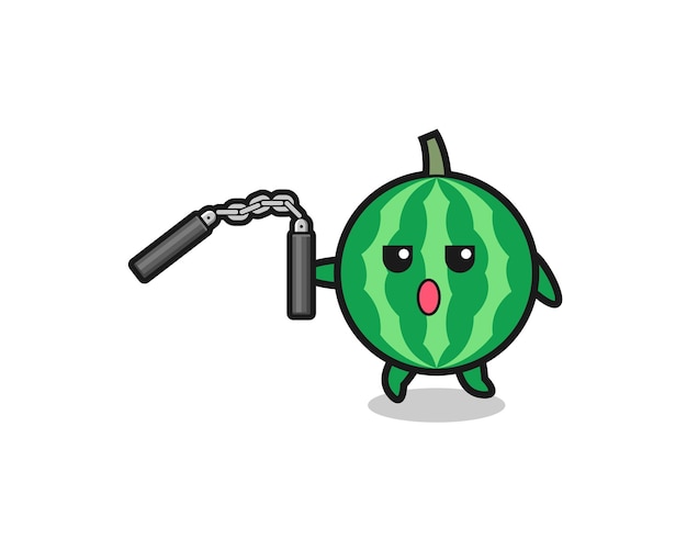 Cartoon of watermelon using nunchaku cute design