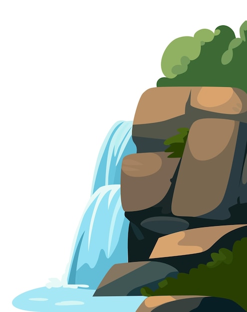 Cartoon Waterval Landschap Achtergrond Kaart Poster Flat Design Natuur Scene Avontuur Reis illustratie