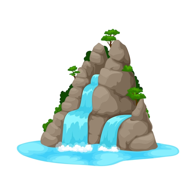 Vector cartoon waterval of watercascade vallen van rots