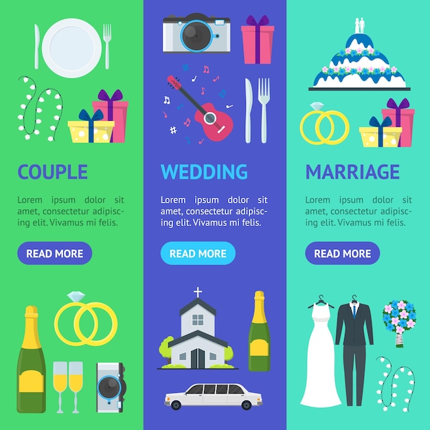 Cartoon Wedding Banner Vecrtical Set Vector