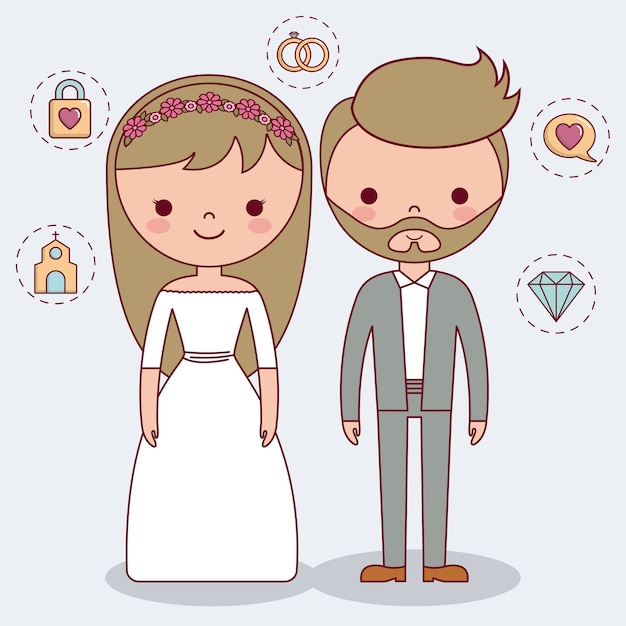 Icona di coppia matrimonio dei cartoni animati