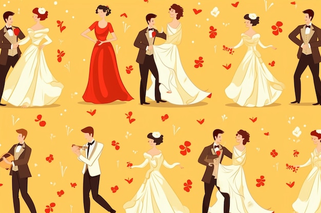 Vector cartoon wedding pattern in style