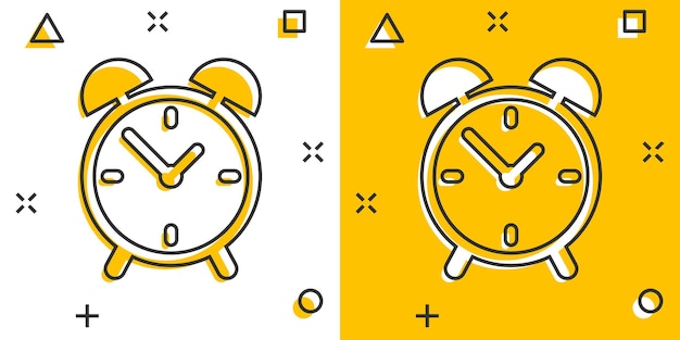 Cartoon wekkerpictogram in komische stijl Timer teken illustratie pictogram Stopwatch splash bedrijfsconcept