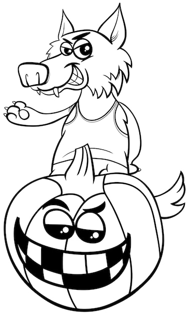 Cartoon werewolf with Halloween pumpkin coloring page