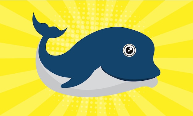 A cartoon whale with a yellow background.