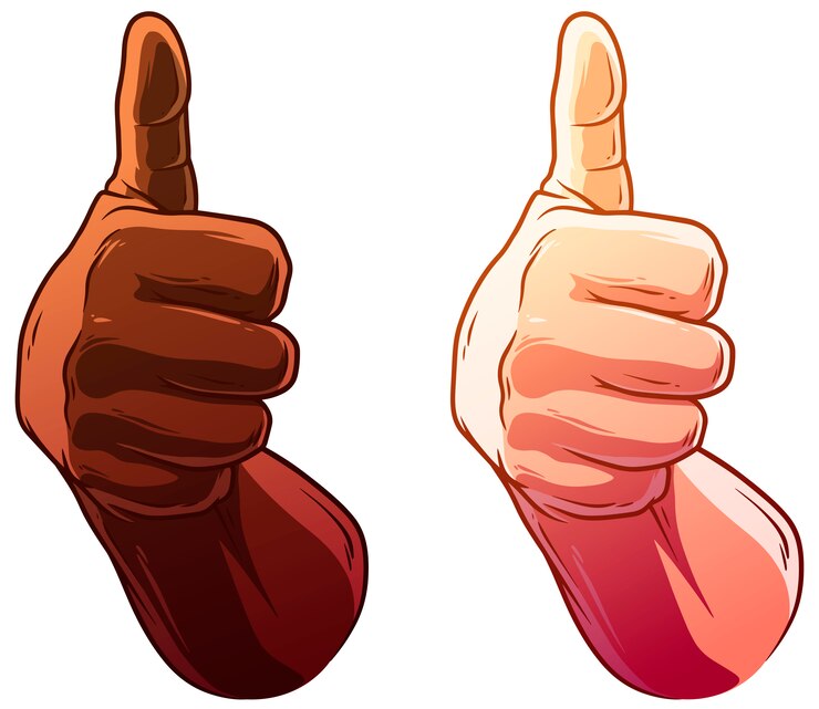 Vector cartoon white and black human hands  set