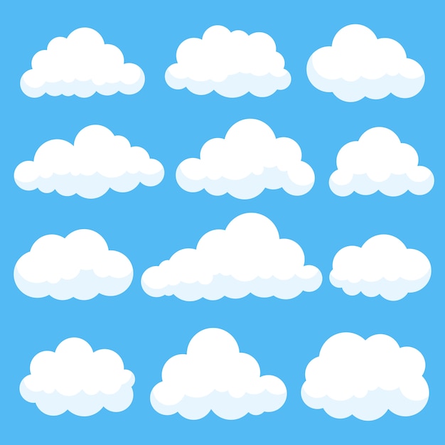 Vector cartoon white clouds on blue background