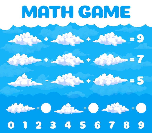 푸른 하늘 수학 게임 페이지에서 만화 흰 구름