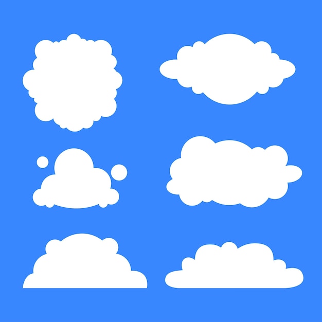 cartoon white clouds icon set isolated on blue