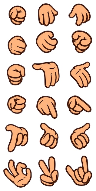 Cartoon white hand gesture vector icon set