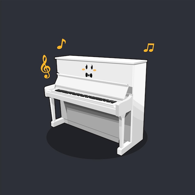 cartoon white piano with musical notes