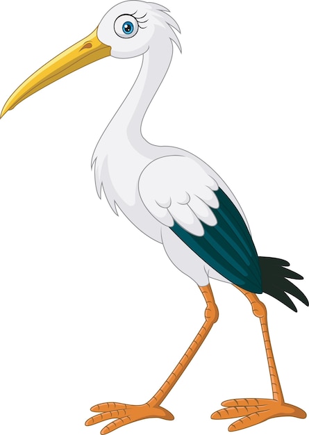 Cartoon white stork on white background