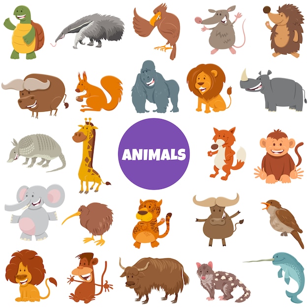 Cartoon wild animal characters big set