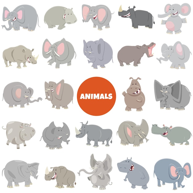 Vector cartoon wild animal characters big set