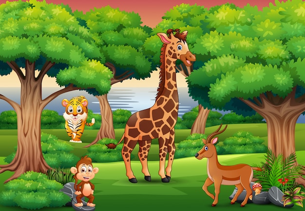 Cartoon wild animal enjoying in the jungle