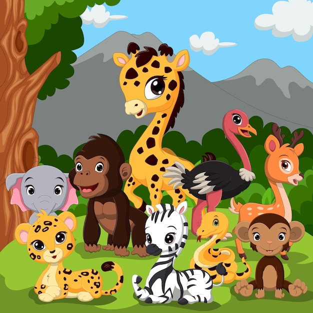 Cartoon wild animal in jungle