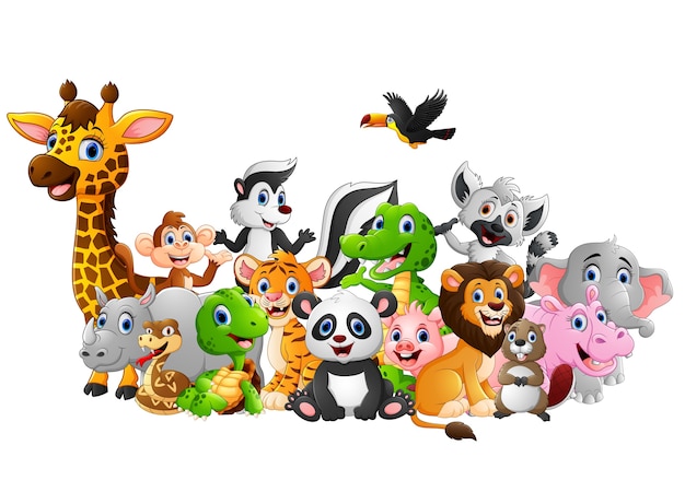 Vector cartoon wild animals background