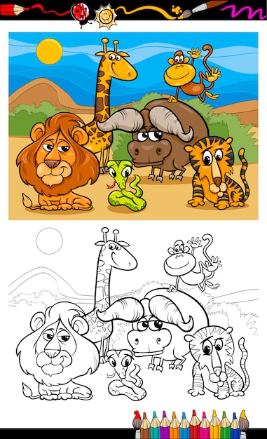 Cartoon wild animals coloring page