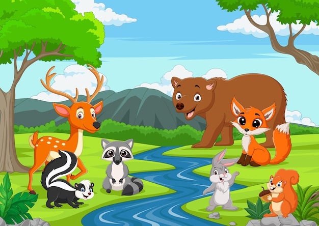 Вектор Мультфильм диких животных в джунглях