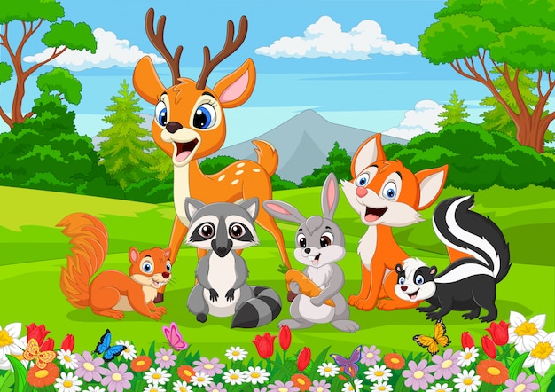 Cartoon wild animals in the jungle