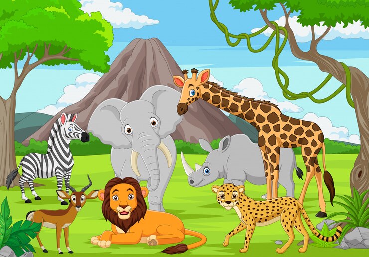 वेक्टर cartoon wild animals in the jungle
