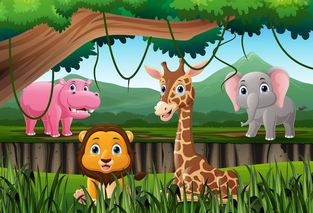 Cartoon wild animals in the jungle