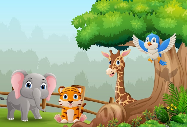 Cartoon wild animals in the jungle