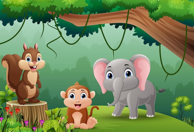 Cartoon wild animals in the jungle