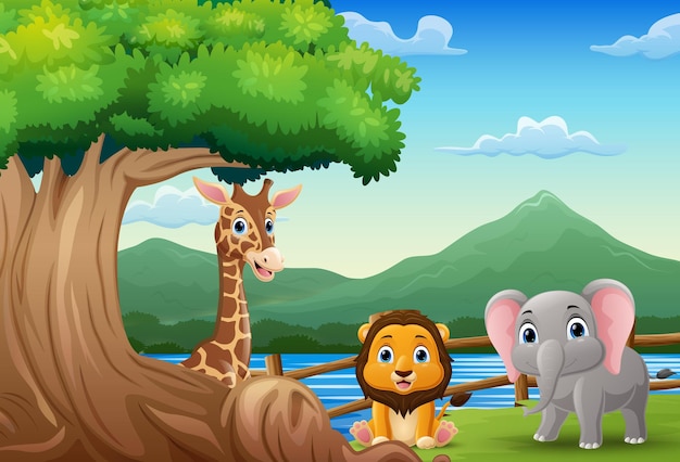 Cartoon wild animals in the jungle