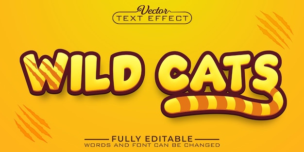 Cartoon wild cats vector editable text effect template