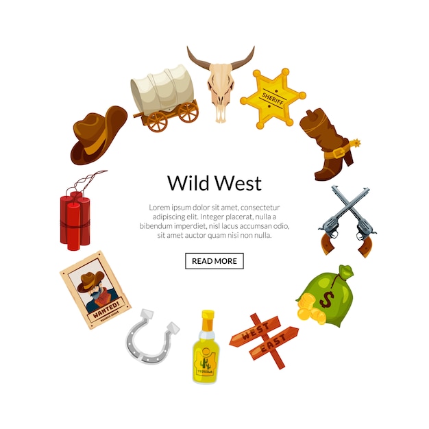  cartoon wild west elements in circle shape