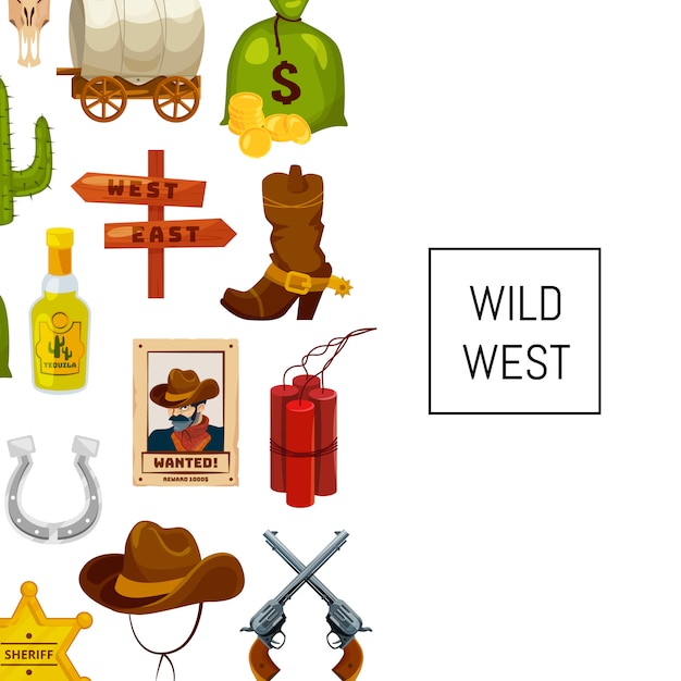 Cartoon wilde westen elementen met copyspace illustratie