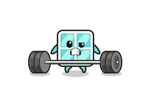 Cartoon of window lifting a barbell  cute design