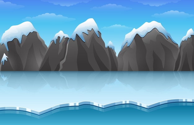 Vector cartoon winter arctic ice landscape